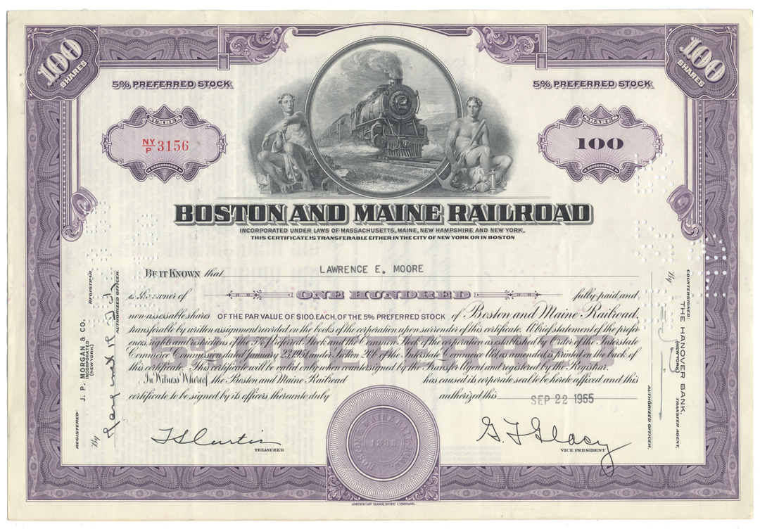Boston and Maine Railroad Stock Certificate
