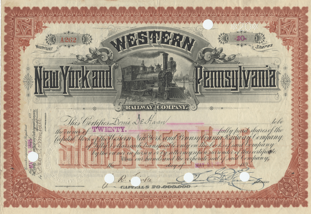 Western New York and Pennsylvania Railway Company Stock Certificate