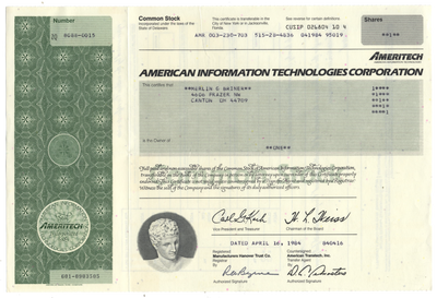American Information Technologies Corporation Stock Certificate