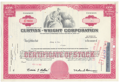 Curtiss-Wright Corporation Stock Certificate