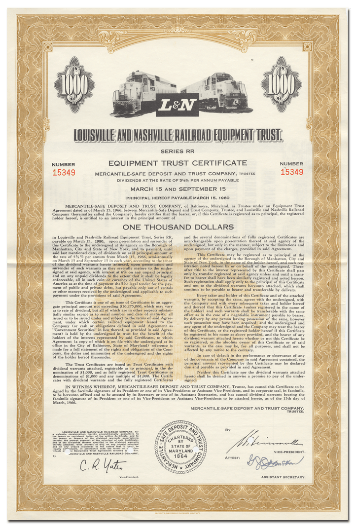 Louisville and Nashville Railroad Company Bond Certificate