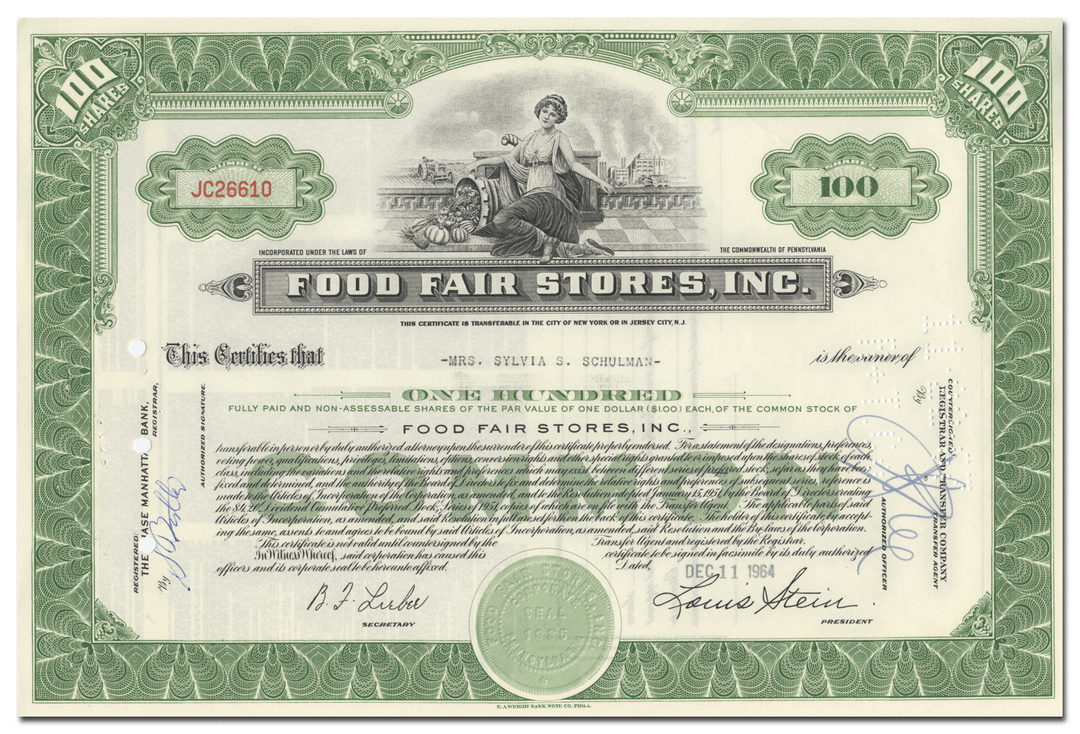 Food Fair Stores, Inc. Stock Certificate