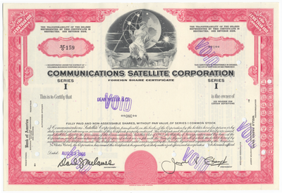 Communications Satellite Corporation Stock Certificate