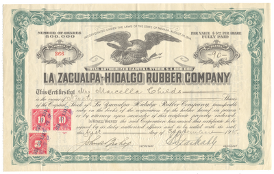 La Zacualpa-Hidalgo Rubber Company Stock Certificate