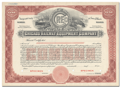 Chicago Railway Equipment Company Specimen Stock Certificate