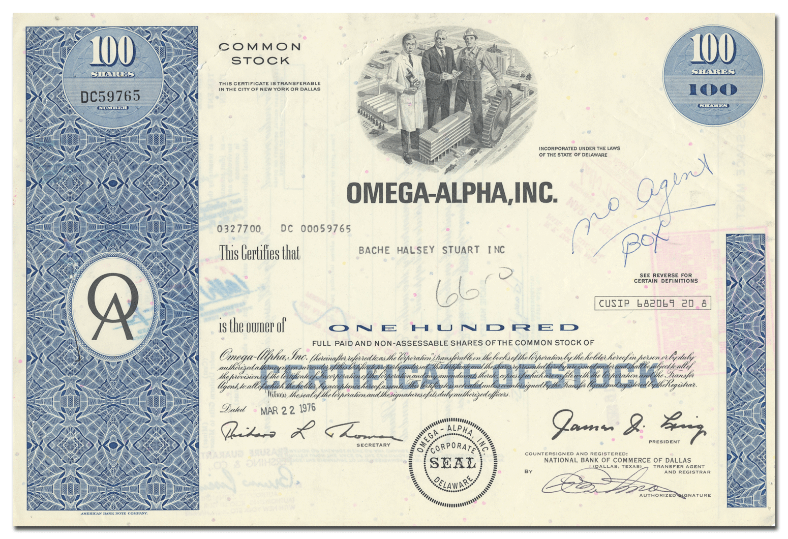 Omega Alpha Inc. Stock Certificate Ghosts of Wall Street