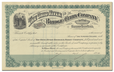 Ohio River Bridge and Ferry Company Stock Certificate