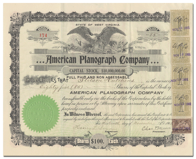 American Planograph Company Stock Certificate
