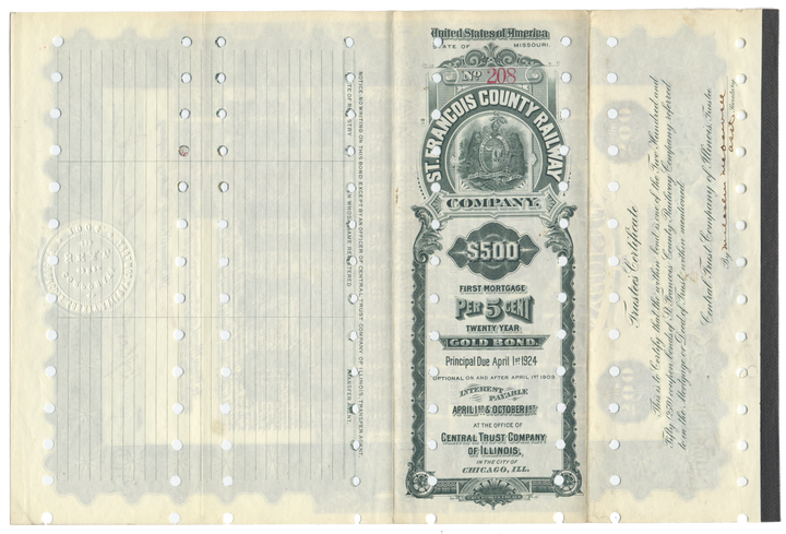 St. Francois County Railroad Company Bond Certificate