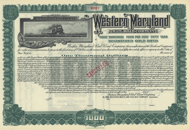 Western Maryland Railroad Company Bond Certificate