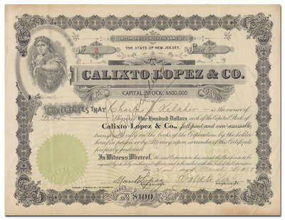 Calixto Lopez & Co. Stock Certificate