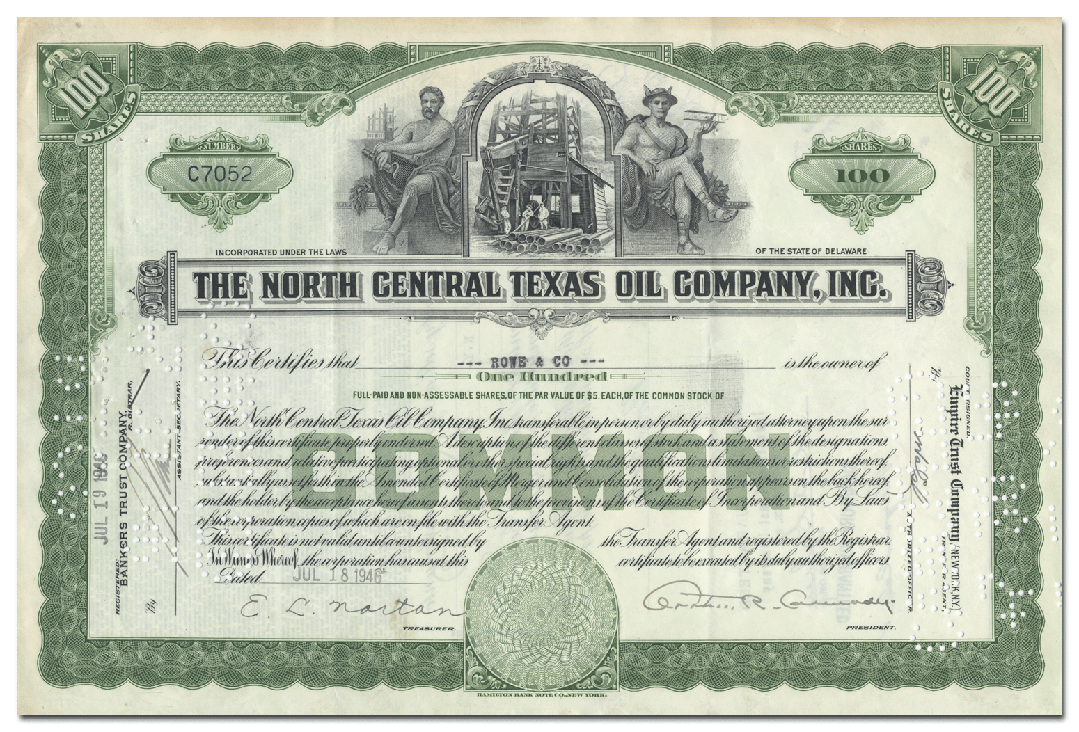 North Central Texas Oil Company, Inc. Stock Certificate Ghosts of