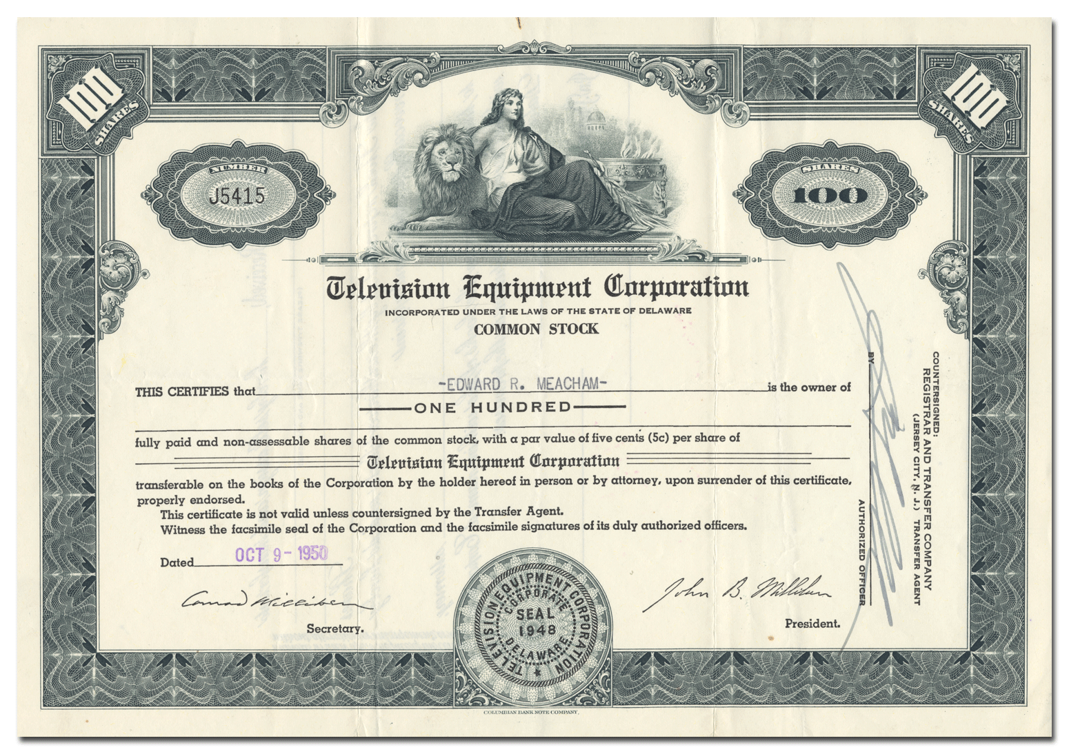 Television Equipment Corporation Stock Certificate Ghosts of Wall Street