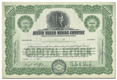 Austin Silver Mining Company Stock Certificate