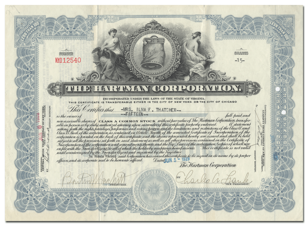 Hartman Corporation Stock Certificate