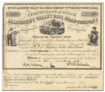 Allegheny Valley Rail Road Company Stock Certificate
