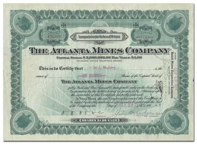 Atlanta Mines Company Stock Certificate