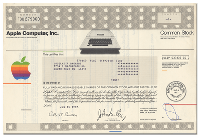 Apple Computer, Inc. Stock Certificate