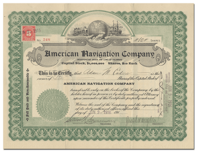 American Navigation Company Stock Certificate