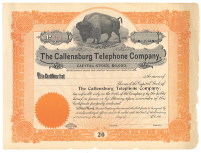 Callensburg Telephone Company Stock Certificate