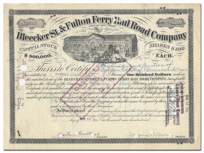 Bleecker St. & Fulton Ferry Rail Road Company Stock Certificate
