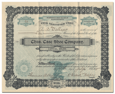 Chas. Case Shoe Company Stock Certificate