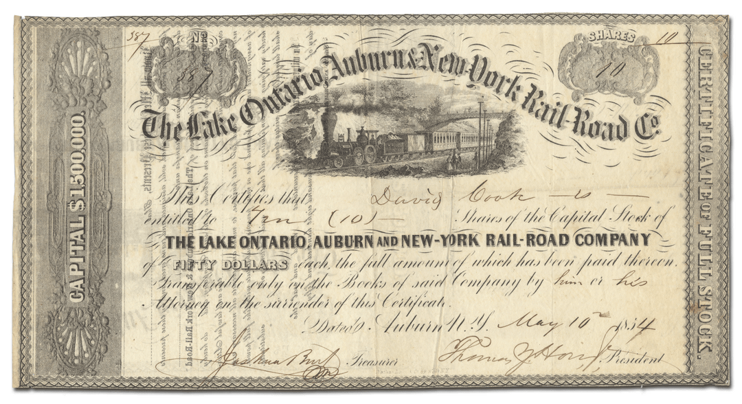 Lake Ontario, Auburn & New-York Rail-Road Company Stock Certificate