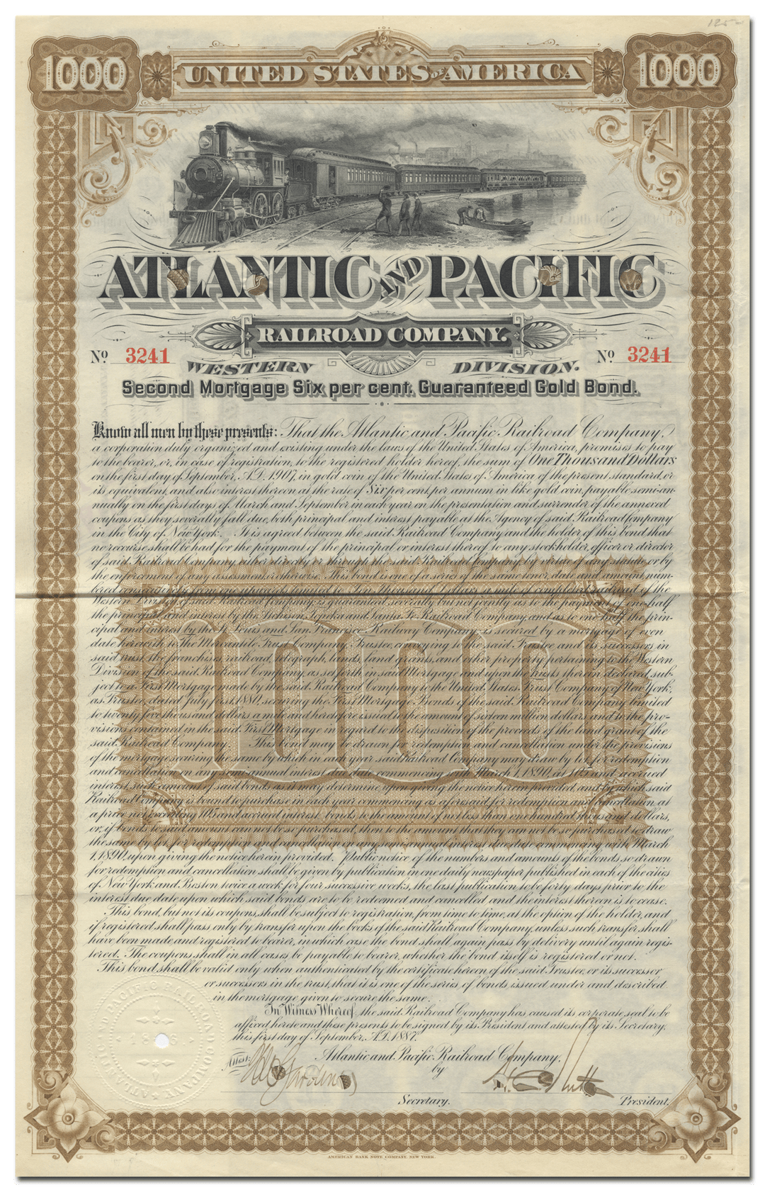 Atlantic and Pacific Railroad Company Bond Certificate