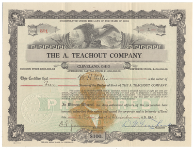 A. Teachout Company Stock Certificate
