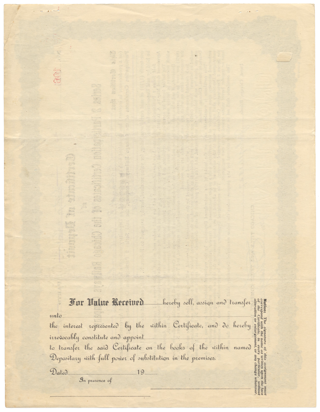 Chicago Railways Company Stock Certificate