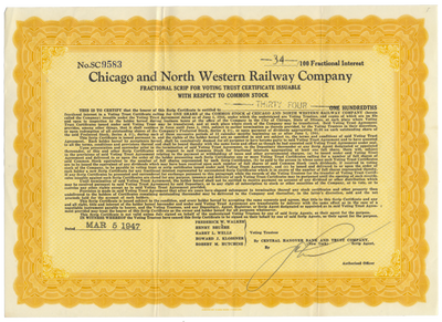 Chicago and North Western Railway Company Stock Certificate