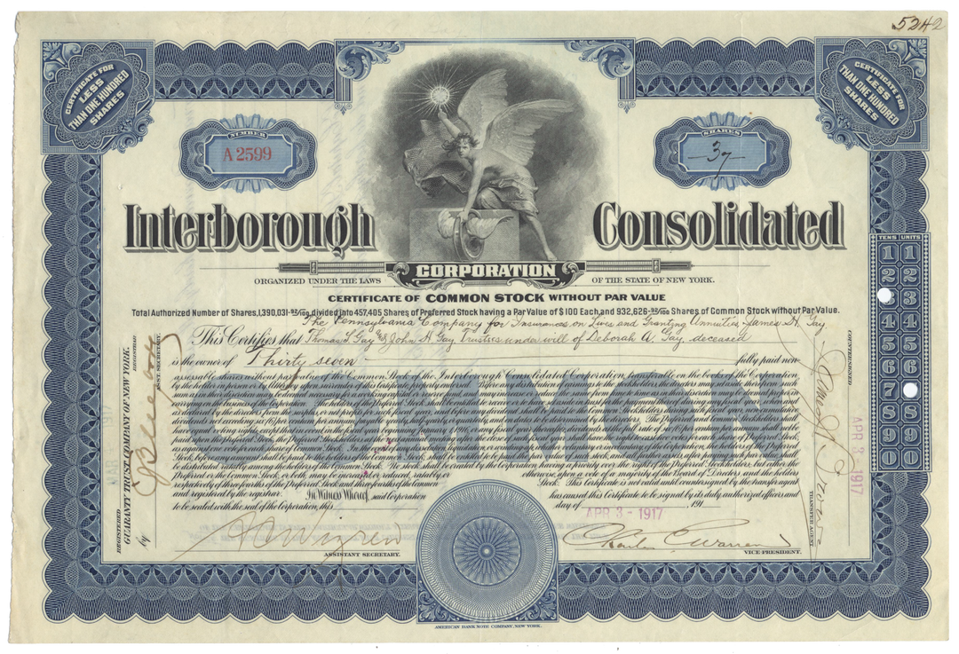 Interborough Consolidated Corporation Stock Certificate