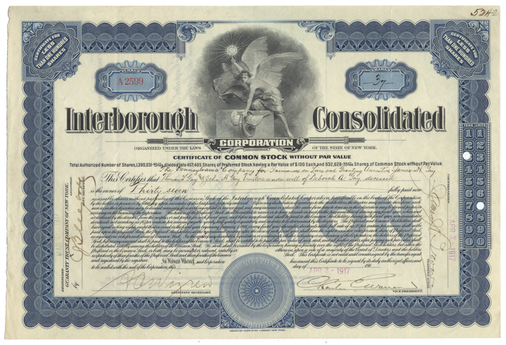 Interborough Consolidated Corporation Stock Certificate