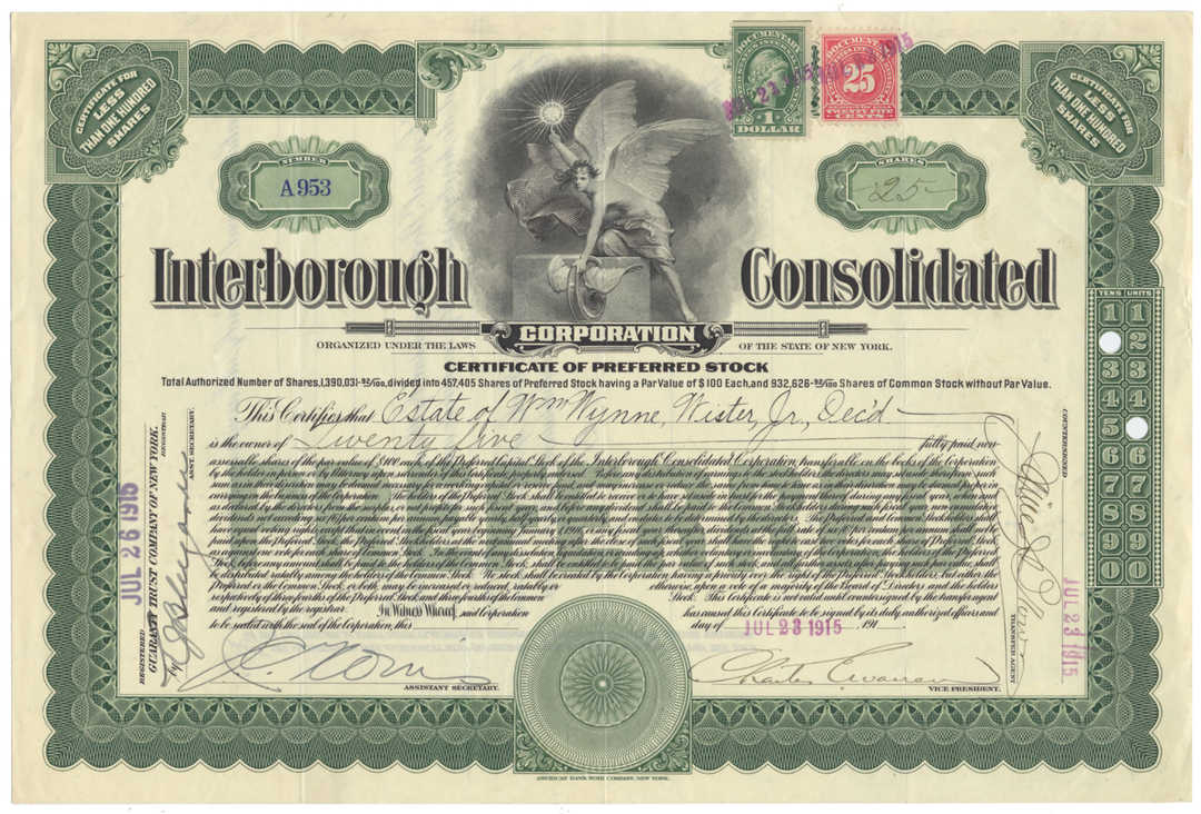 Interborough Consolidated Corporation Stock Certificate