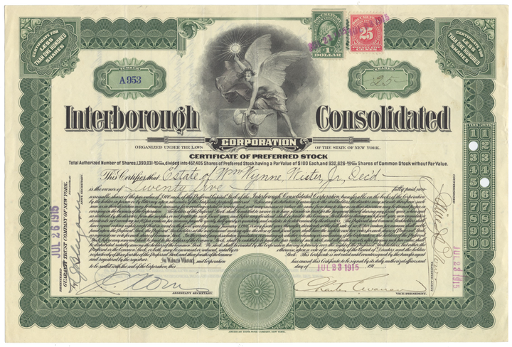 Interborough Consolidated Corporation Stock Certificate