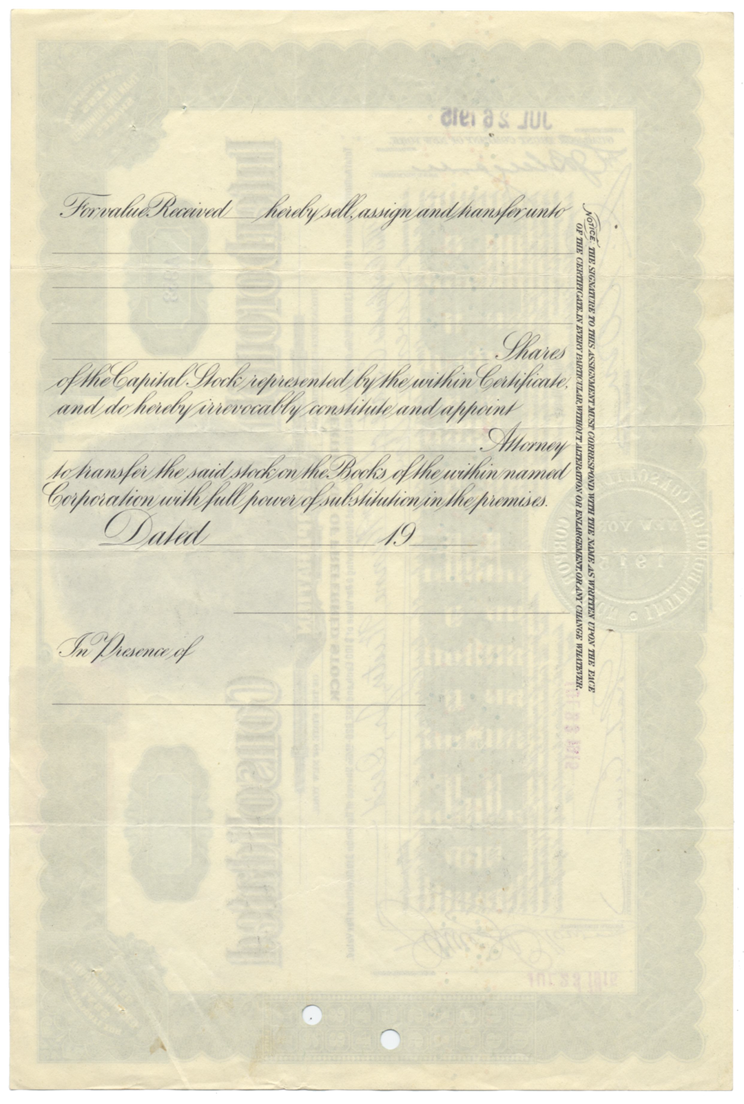 Interborough Consolidated Corporation Stock Certificate