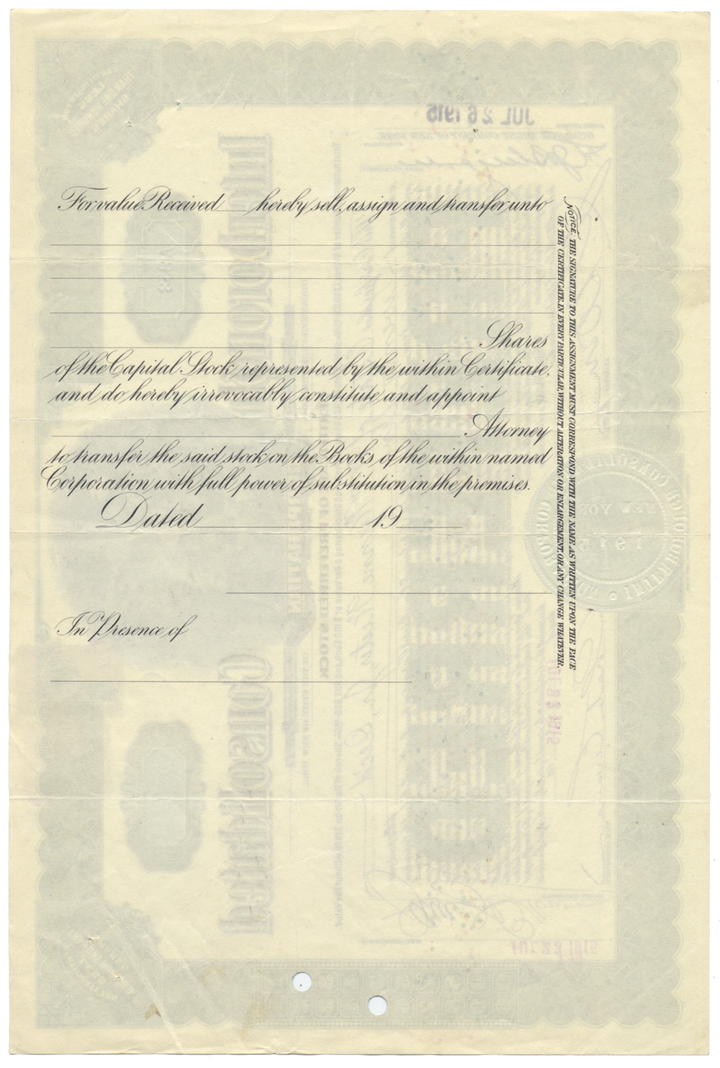 Interborough Consolidated Corporation Stock Certificate