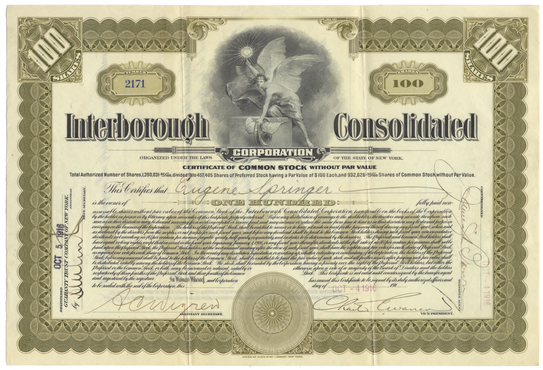 Interborough Consolidated Corporation Stock Certificate