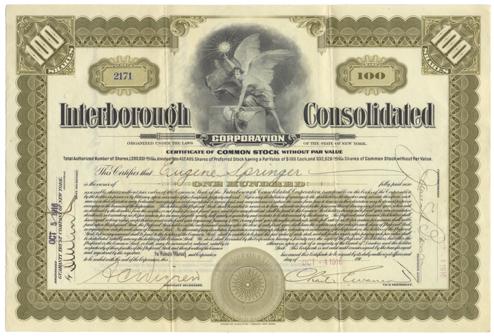Interborough Consolidated Corporation Stock Certificate