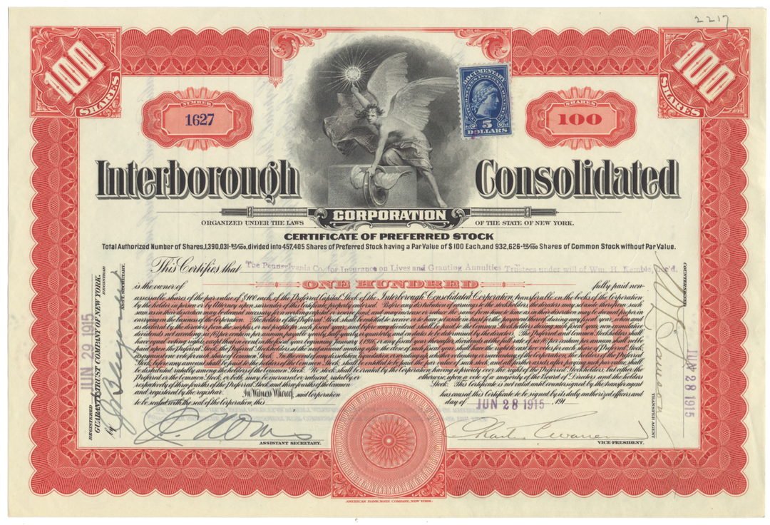 Interborough Consolidated Corporation Stock Certificate