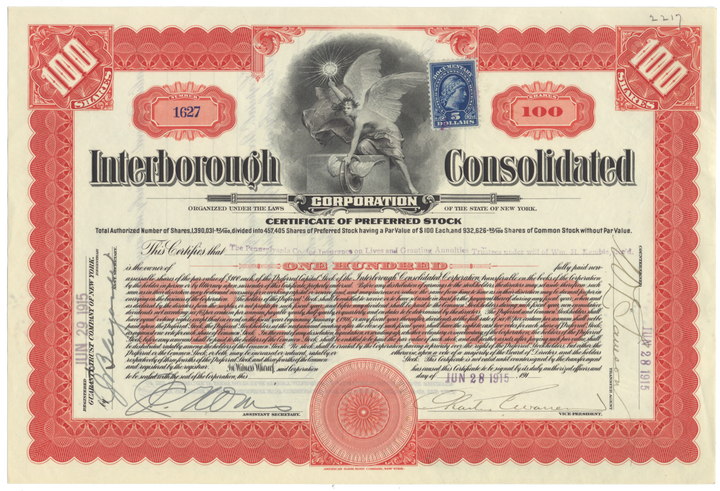 Interborough Consolidated Corporation Stock Certificate