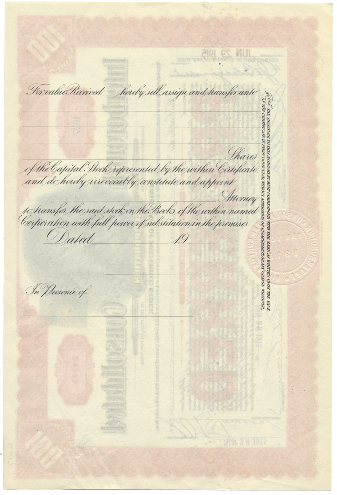 Interborough Consolidated Corporation Stock Certificate