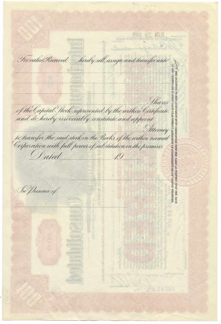 Interborough Consolidated Corporation Stock Certificate