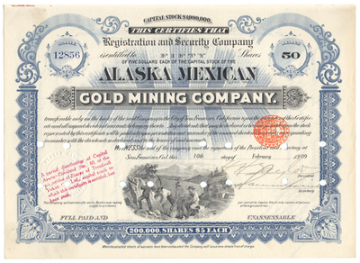 Alaska Mexican Gold Mining Company Stock Certificate