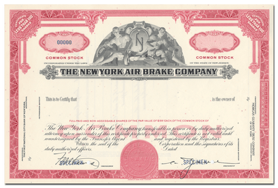 New York Air Brake Company Specimen Stock Certificate