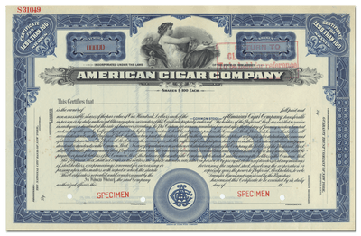 American Cigar Company Specimen Stock Certificate