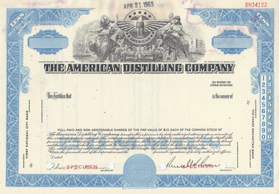 American Distilling Company Specimen Stock Certificate