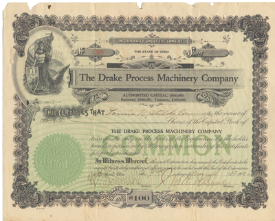 Drake Process Machinery Company Stock Certificate