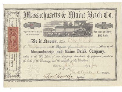 Massachusetts and Maine Brick Company Stock Certificate