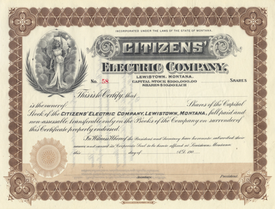 Citizens' Electric Company Stock Certificate